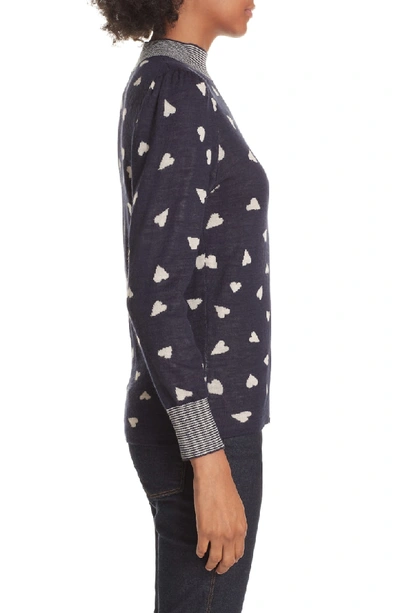 Shop Rebecca Taylor Heart Jacquard Sweater In Navy Combo