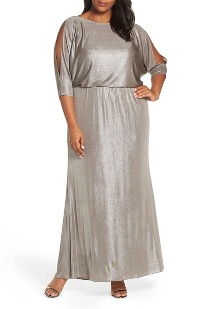 Shop Adrianna Papell Foiled Jersey Gown In Silver