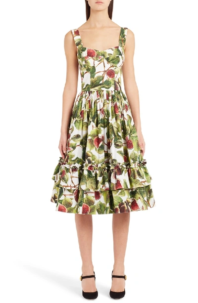 Dolce & Gabbana Fig-print Cotton Bustier Dress In Green | ModeSens