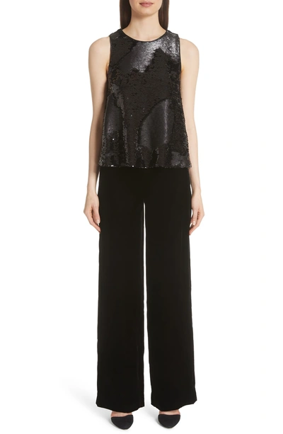 Shop Emporio Armani Wide Leg Velvet Pants In Black