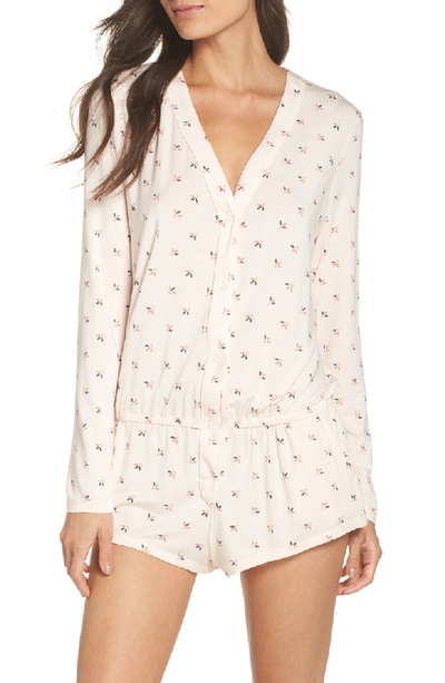 Shop Eberjey Tulipan Long Sleeve Romper In Cream Pink