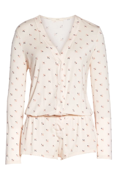 Shop Eberjey Tulipan Long Sleeve Romper In Cream Pink