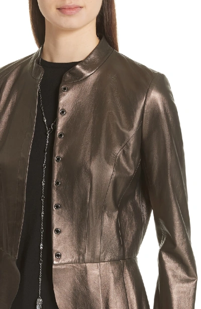 Shop St John Pearlized Nappa Leather Jacket In Bronze