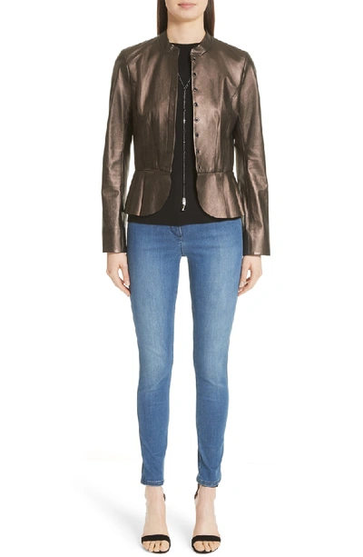 Shop St John Pearlized Nappa Leather Jacket In Bronze