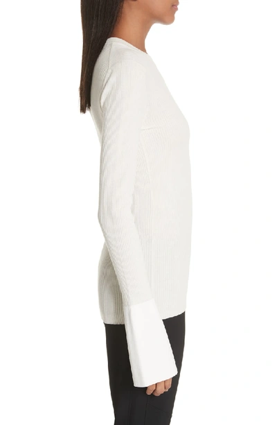 Shop Proenza Schouler Contrast Cuff Silk & Cashmere Blend Sweater In Off White