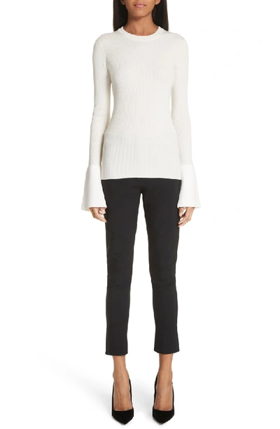 Shop Proenza Schouler Contrast Cuff Silk & Cashmere Blend Sweater In Off White