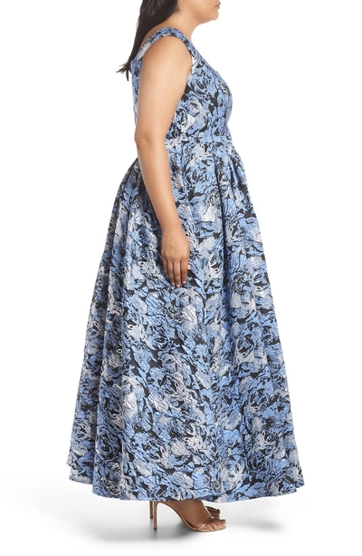 Shop Mac Duggal Jacquard Ballgown In Stormy Blue