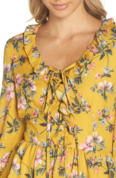 Shop Avec Les Filles Floral Ruffle Dress In Marigold Multi
