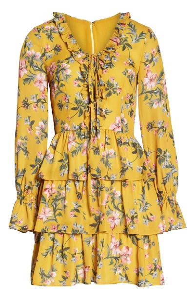 Shop Avec Les Filles Floral Ruffle Dress In Marigold Multi