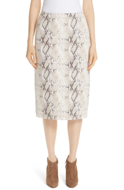 Shop Lafayette 148 Casey Diamondback Print Suede Skirt In Taupe Multi