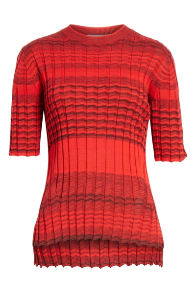 Shop Helmut Lang Stripe Rib Knit Merino Wool Sweater In Siren
