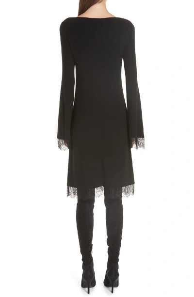 Shop Adeam Lace Trim Ribbed Silk Dress In Black