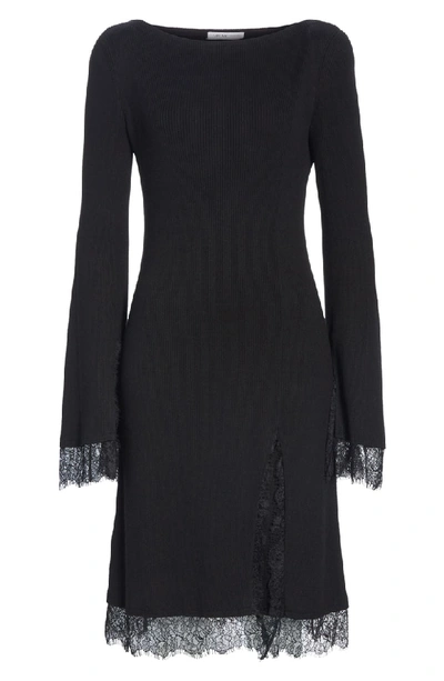 Shop Adeam Lace Trim Ribbed Silk Dress In Black