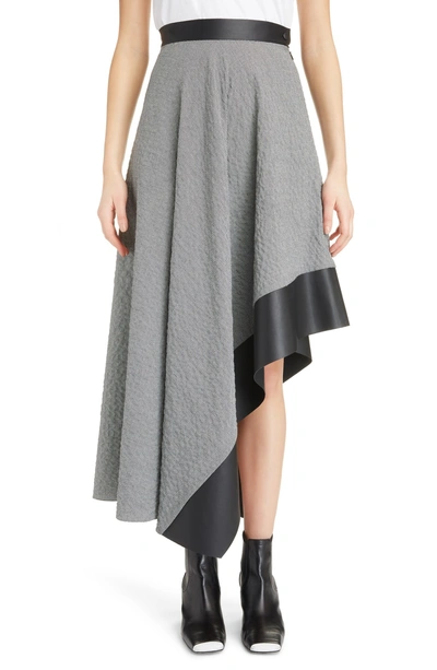 Shop Loewe Leather Trim Asymmetrical Skirt In Black/ White