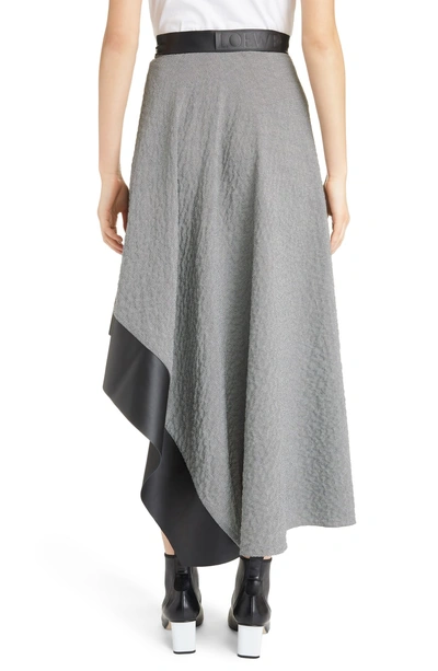 Shop Loewe Leather Trim Asymmetrical Skirt In Black/ White