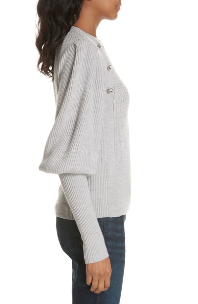 Shop Veronica Beard Jude Crystal Button Merino Wool Sweater In Light Grey