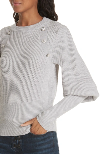 Shop Veronica Beard Jude Crystal Button Merino Wool Sweater In Light Grey
