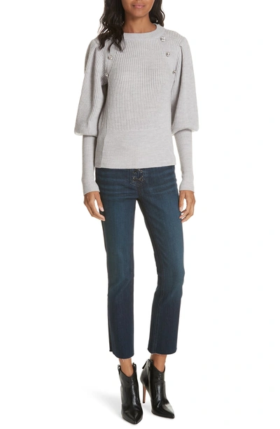 Shop Veronica Beard Jude Crystal Button Merino Wool Sweater In Light Grey