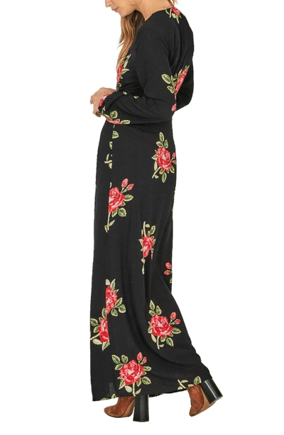 Shop Amuse Society All Buttoned Up Floral Print Maxi Dress In Black