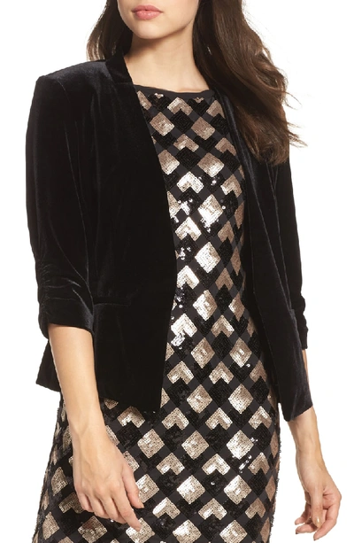 Shop Eliza J Ruched Velvet Blazer In Black