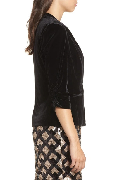 Shop Eliza J Ruched Velvet Blazer In Black