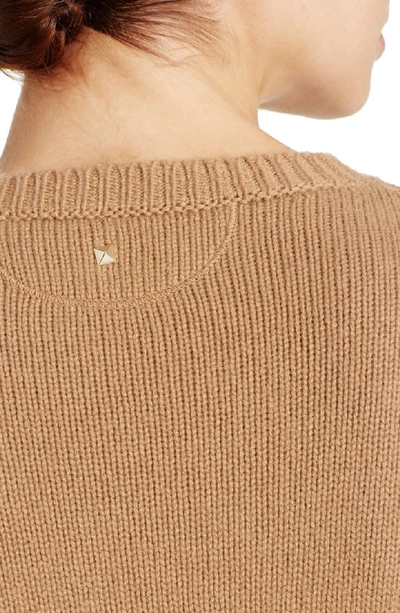 Shop Valentino Studded Crewneck Cashmere Sweater In Camel