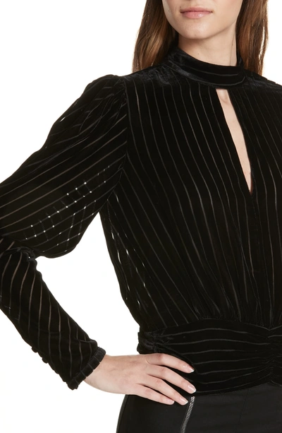 Shop Frame Burnout Stripe Velvet Blouse In Noir