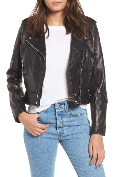 Shop Blanknyc Real Leather Moto Jacket In Black Smoke