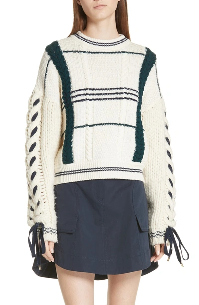 Shop Carven Cable Knit Merino Wool & Alpaca Sweater In Ecru