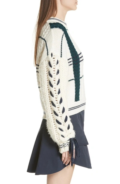 Shop Carven Cable Knit Merino Wool & Alpaca Sweater In Ecru