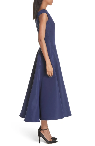 Shop Christian Siriano Off The Shoulder V-neck A-line Silk Cocktail Dress In Navy