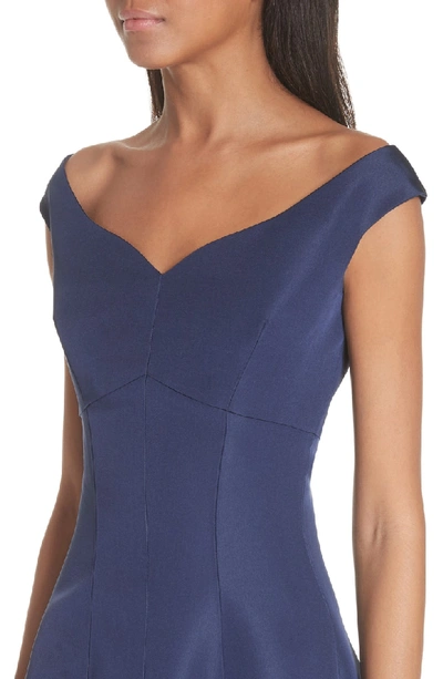 Shop Christian Siriano Off The Shoulder V-neck A-line Silk Cocktail Dress In Navy