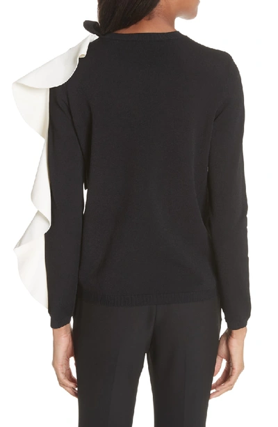 Shop Valentino Bow & Contrast Ruffle Knit Top In Black/ Ivory