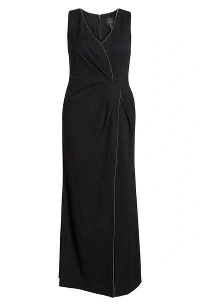 Shop Adrianna Papell Beaded Trim Gown In Black