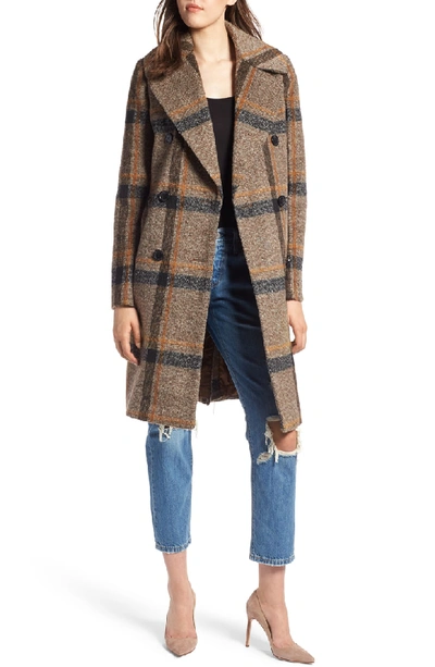 Shop Kendall + Kylie Double Breasted Coat In Brown Plaid