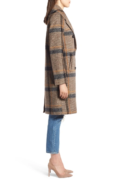 Shop Kendall + Kylie Double Breasted Coat In Brown Plaid