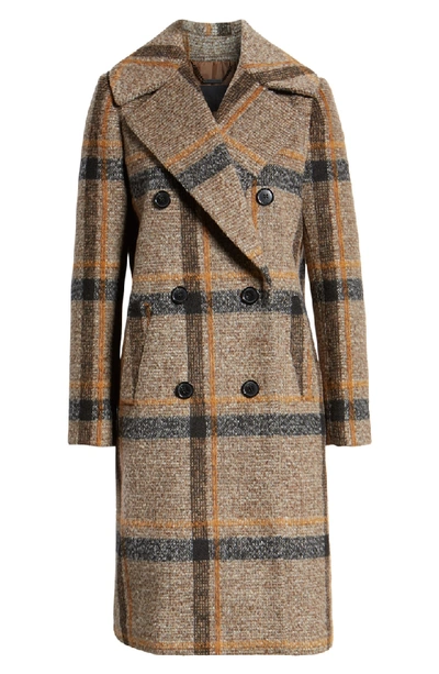 Shop Kendall + Kylie Double Breasted Coat In Brown Plaid