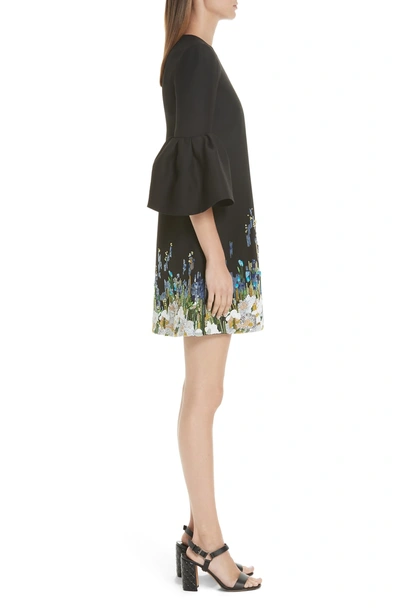 Shop Valentino Ruffle Sleeve Floral Embroidered Dress In Black Multi