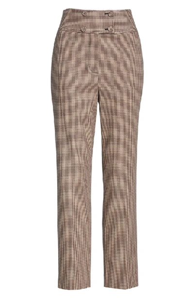 Shop Rebecca Taylor Houndstooth Check Stretch Cotton Blend Pants In Camel/ Black