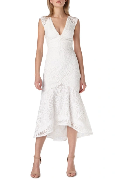 Shop ml Monique Lhuillier Embroidered Mesh Mermaid Dress In White