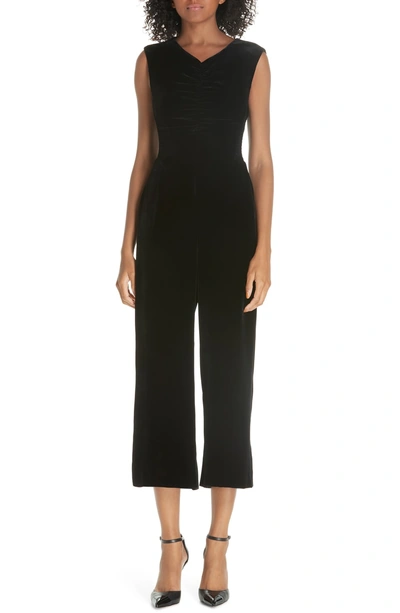 Shop Rebecca Taylor Ruched Velvet Jumpsuit In Black