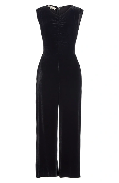 Shop Rebecca Taylor Ruched Velvet Jumpsuit In Black