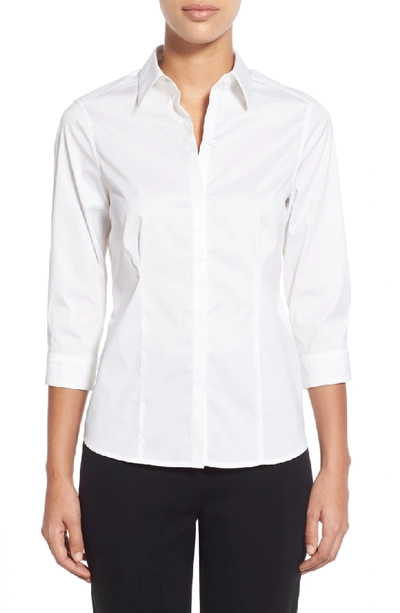 Shop Ming Wang Stretch Poplin Shirt In White