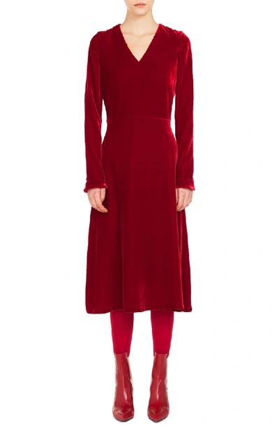 Shop Akris Punto Scuba Velvet A-line Midi Dress In Ruby