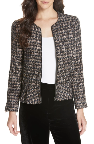 Shop Rebecca Taylor Zip Front Tweed Peplum Jacket In Multi