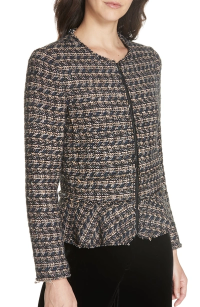 Shop Rebecca Taylor Zip Front Tweed Peplum Jacket In Multi
