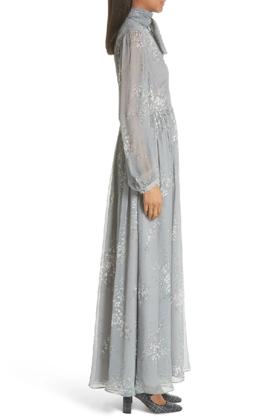 Shop Co Floral Print Crinkle Chiffon Tie Neck Dress In Grey