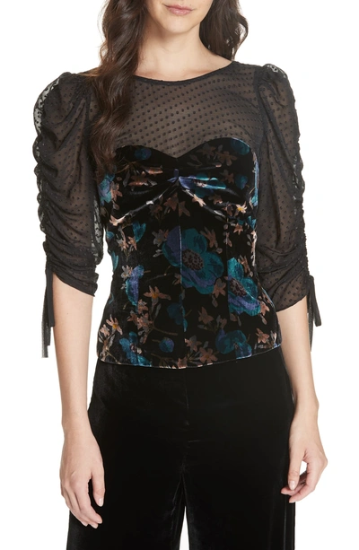 Shop Rebecca Taylor Velvet Illusion Lace Blouse In Black Combo