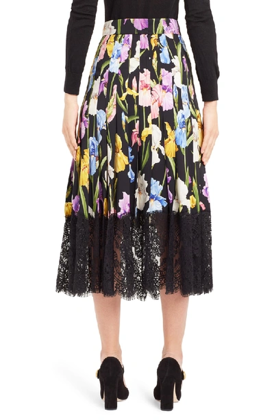 Shop Dolce & Gabbana Iris Print Silk Blend Skirt In Black