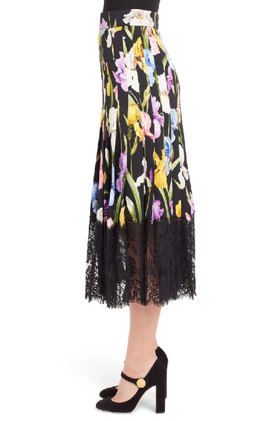 Shop Dolce & Gabbana Iris Print Silk Blend Skirt In Black